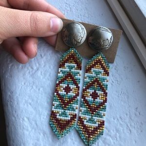 Native American Buffalo Nickel Beaded Earrings